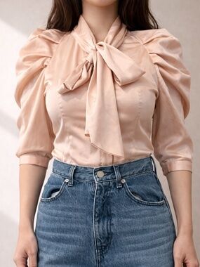 Vero Moda Satin Blush Pink Bow Bodysuit – Elegant & Feminine